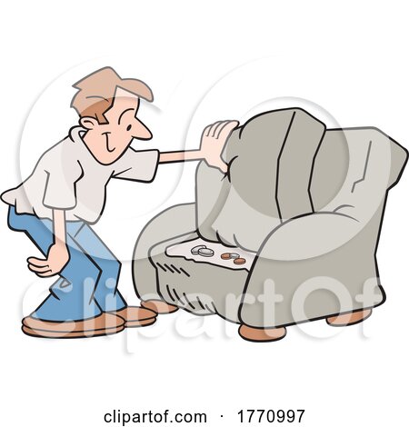 Cartoon Man Finding Coins Under a Couch Cushion by Johnny Sajem