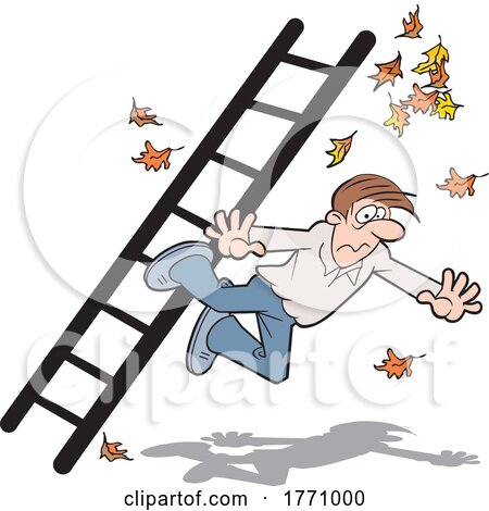 Cartoon Man Falling off of a Ladder While Cleaning Gutters by Johnny Sajem