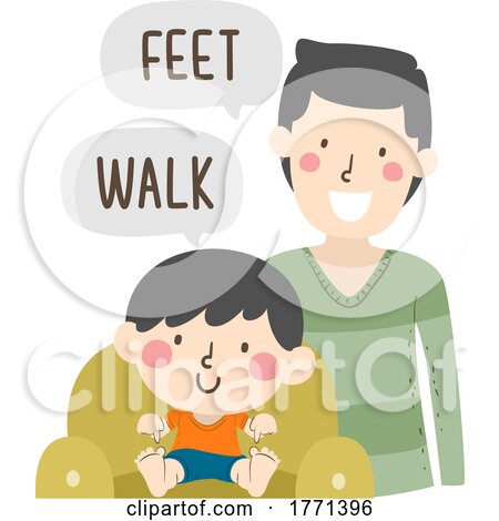 Kid Boy Dad Teach Body Part Feet Walk Illustration by BNP Design Studio