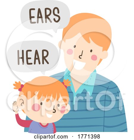 Girl Dad Teach Body Part Ears Hear Illustration by BNP Design Studio