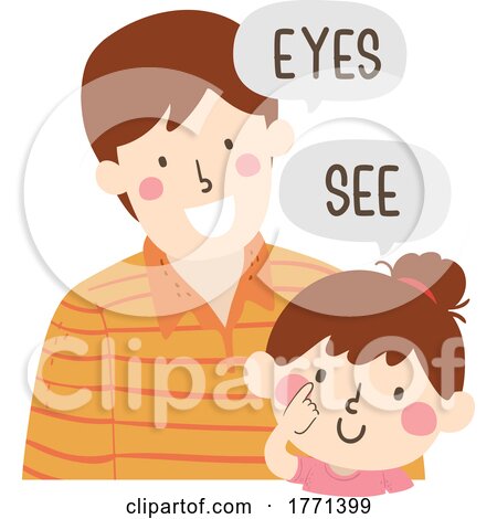 Kid Girl Dad Teach Body Part Eyes See Illustration by BNP Design Studio