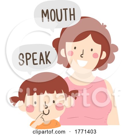 Girl Mom Teach Body Part Mouth Speak Illustration by BNP Design Studio