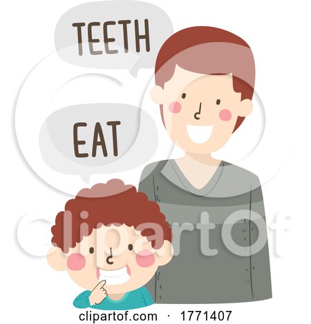 Kid Boy Dad Teach Body Part Teeth Eat Illustration by BNP Design Studio
