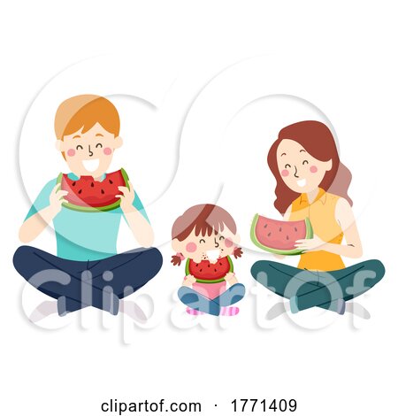 Girl Parents Family Eat Watermelon Illustration by BNP Design Studio