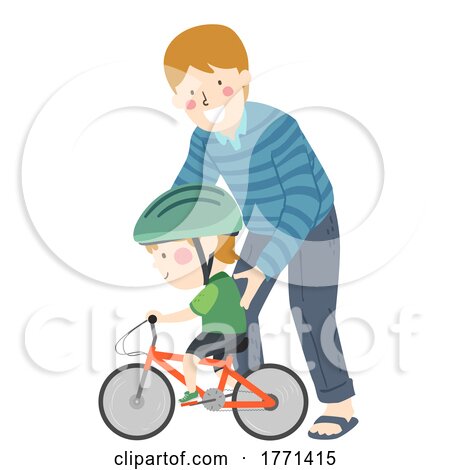 Kid Boy Dad Learn Bike Helmet Illustration by BNP Design Studio