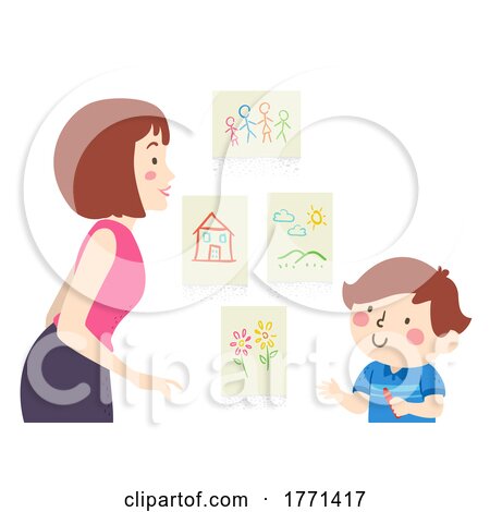 Kid Boy Mom Drawing Home Art Exhibit Illustration by BNP Design Studio
