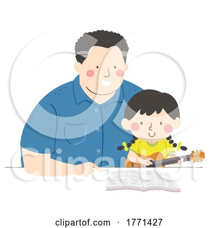 Kid Girl Dad Teach Guitar Song Book Illustration by BNP Design Studio
