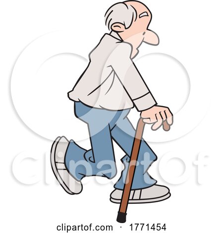 Cartoon Elderly Guy Walking with a Cane by Johnny Sajem