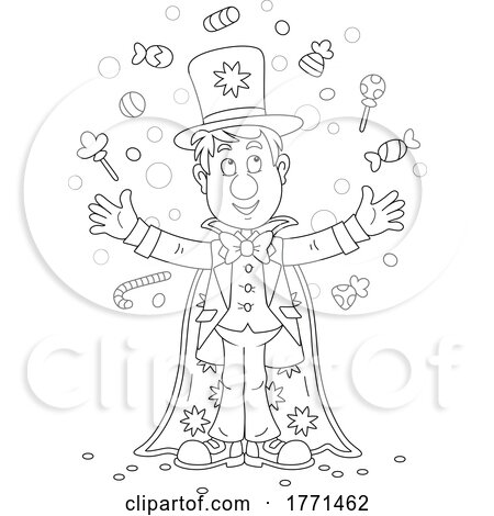 Cartoon Black and White Magician with Candy by Alex Bannykh