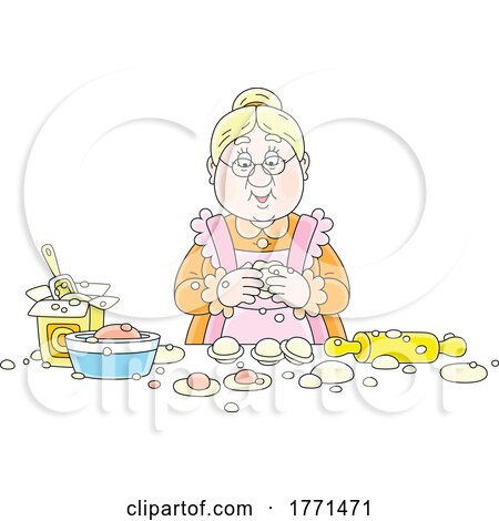 Cartoon Woman Making Dumplings by Alex Bannykh