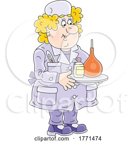 Cartoon Nurse Holding a Tray by Alex Bannykh