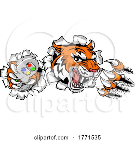 Tiger Gamer Video Game Controller Cartoon Mascot by AtStockIllustration