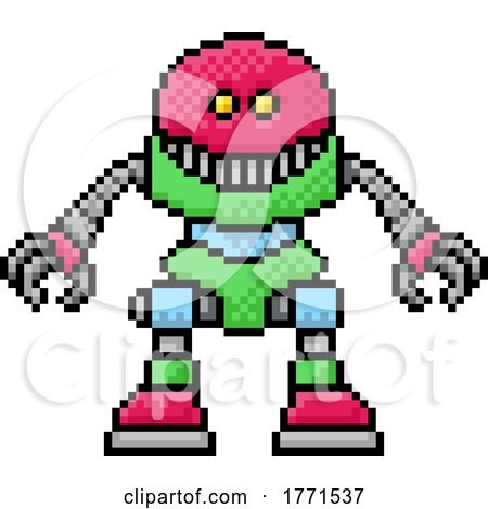 Cute Robot Cartoon Video Game Pixel Art Mascot by AtStockIllustration