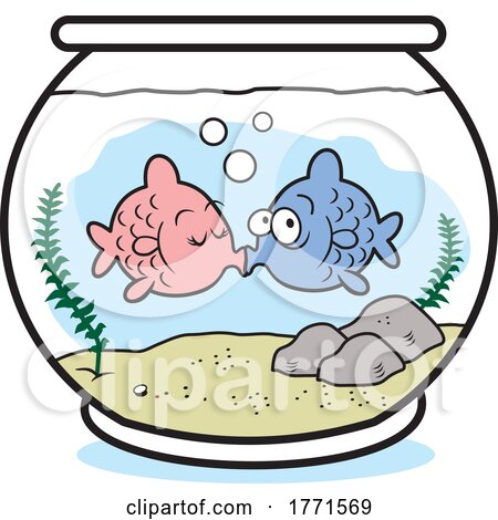 Cartoon Kissing Fish in a Bowl by Johnny Sajem