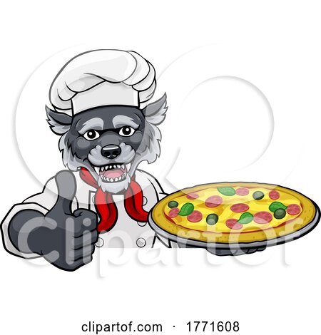 Wolf Pizza Chef Cartoon Restaurant Mascot Sign by AtStockIllustration