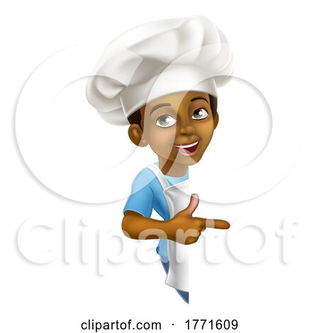 Black Boy Cartoon Child Chef Kid Sign Pointing by AtStockIllustration