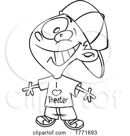 Cartoon Black and White Thespian Boy Wearing an I Love Theater Shirt by toonaday