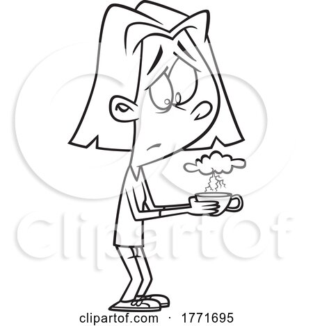 Cartoon Black and White Woman Holding a Stormy Tea Cup by toonaday