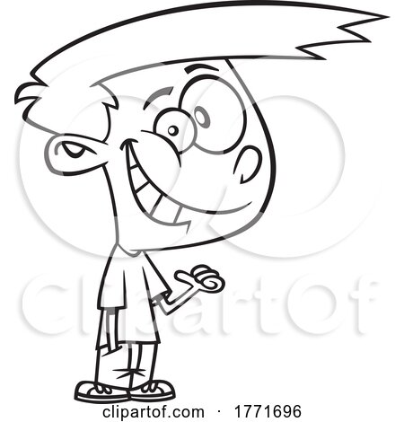 Cartoon Black and White Boy Pointing at Himself and Grinning by toonaday