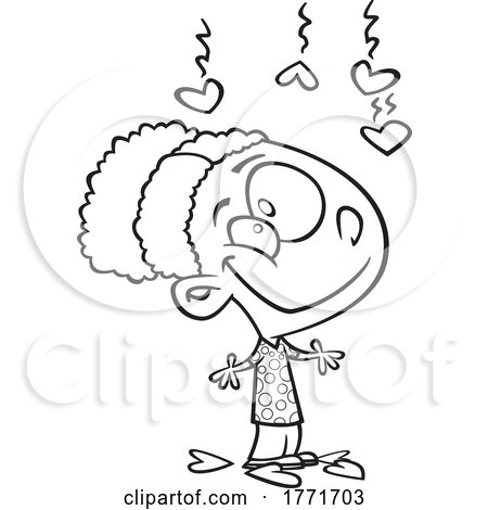 Cartoon Black and White Girl wIth Hearts Raining down by toonaday