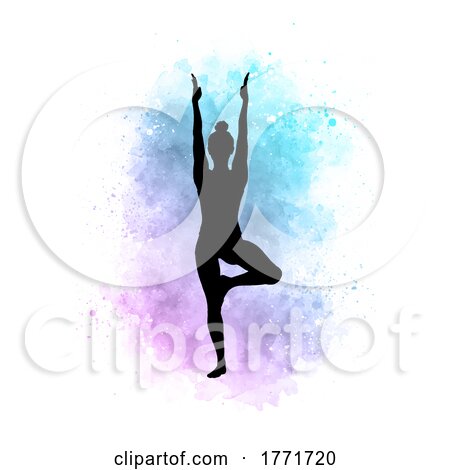 Silhouette of a Female in Yoga Position on a Watercolour Background by KJ Pargeter