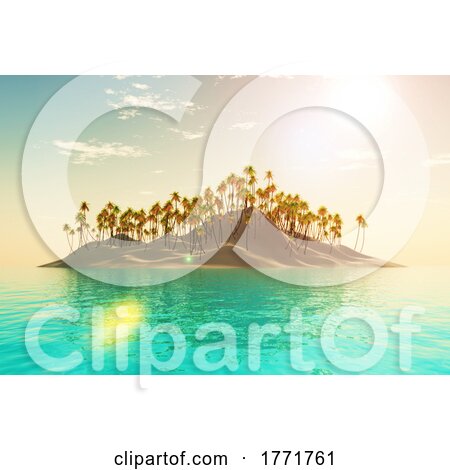 3D Tropical Palm Tree Island in the Sea by KJ Pargeter