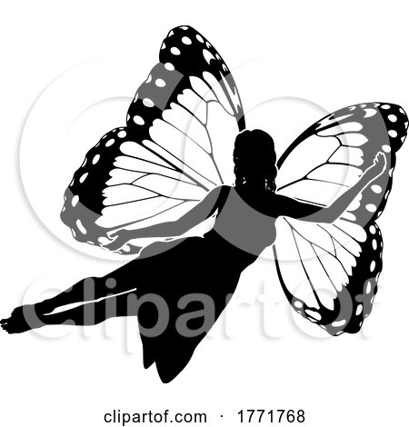 A Fairy in Silhouette with Butterfly Wings by AtStockIllustration