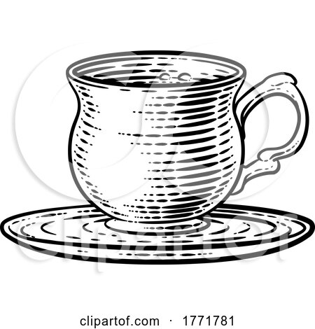 Coffee Tea Cup Hot Drink Mug Woodcut Etching by AtStockIllustration