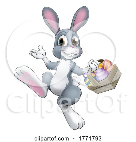 Easter Bunny Rabbit with Easter Egg Basket Cartoon by AtStockIllustration