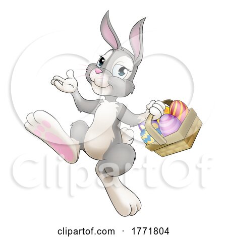 Easter Bunny Cartoon Rabbit with Eggs Basket by AtStockIllustration