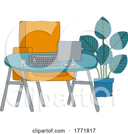 Office Business Scene Desk Computer Workstation by AtStockIllustration