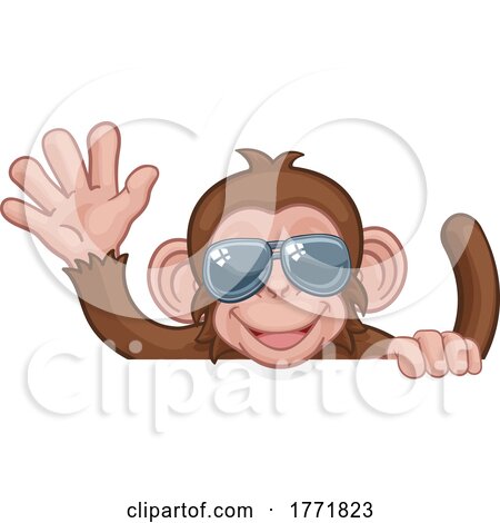 Monkey Sunglasses Cartoon Animal Sign Waving by AtStockIllustration