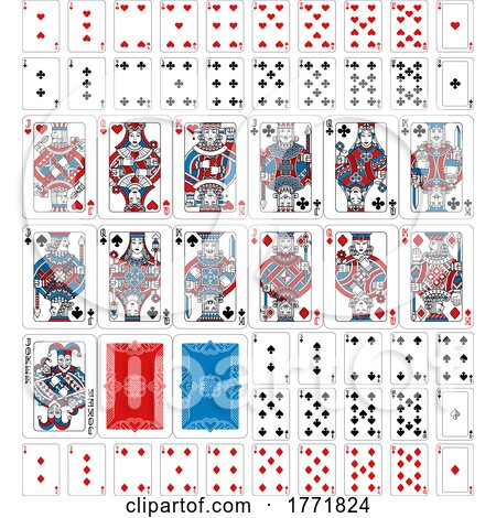 Playing Cards Deck Full Complete Red Blue Black by AtStockIllustration