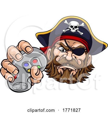 Pirate Gamer Video Game Controller Mascot Cartoon by AtStockIllustration