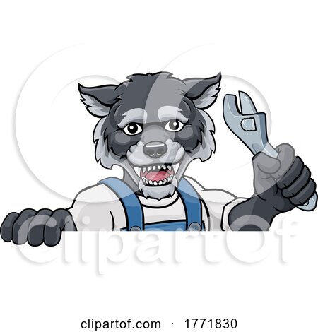Wolf Plumber or Mechanic Holding Spanner by AtStockIllustration