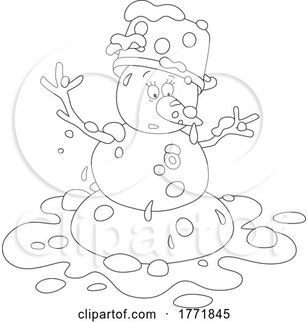 Cartoon Black and White Snowman with a Pot on Its Head by Alex Bannykh