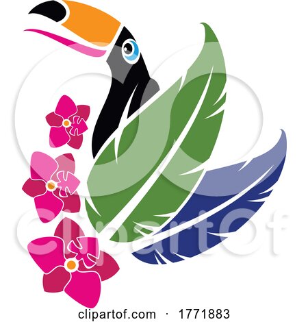 Toucan with Leaves and Flowers by Vector Tradition SM