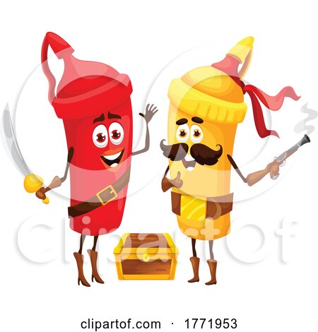 Mustard and Ketchup Pirate Food Characters by Vector Tradition SM