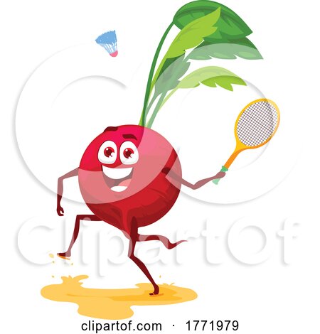 Radish Playing Badminton Food Character by Vector Tradition SM