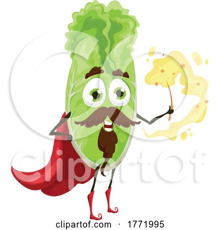 Chinese Cabbage or Lettuce Wizard Food Character by Vector Tradition SM
