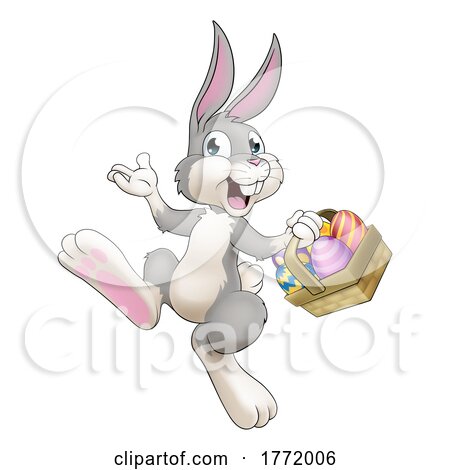 Easter Bunny Cartoon Rabbit with Eggs Basket by AtStockIllustration