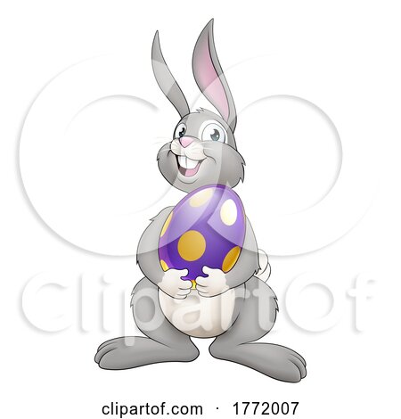 Easter Bunny Cartoon Rabbit with Giant Egg by AtStockIllustration