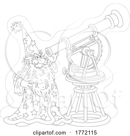 Cartoon Wizard Star Gazing with a Telescope by Alex Bannykh