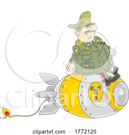 Cartoon Army General Sitting on a Lit Atomic Bomb by Alex Bannykh