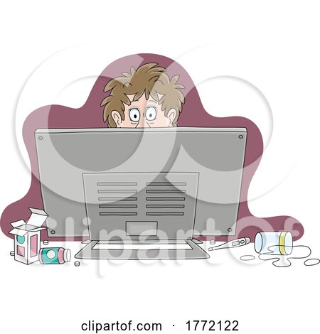 Cartoon Sick Man Sitting in Front of a Television by Alex Bannykh
