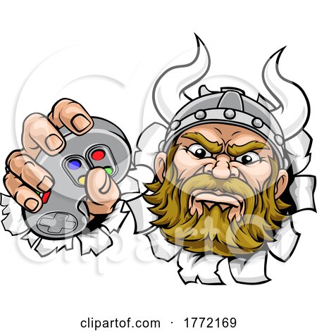 Viking Gamer Video Game Controller Mascot Cartoon by AtStockIllustration