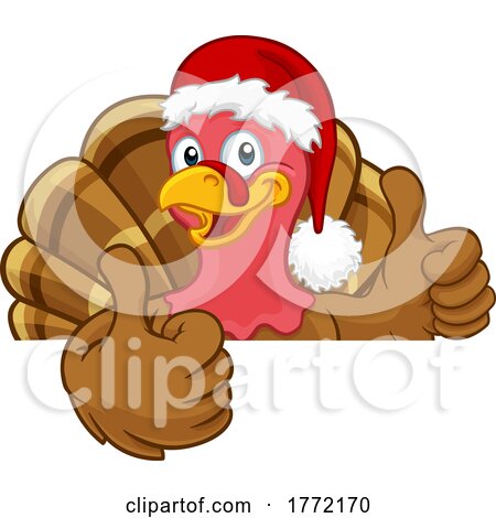 Turkey in Santa Hat Christmas Thanksgiving Cartoon by AtStockIllustration