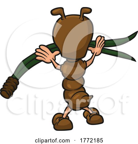 Cartoon Rear View of an Ant Holding a Leaf by dero
