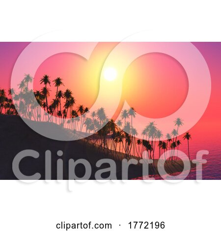 3D Tropical Background with Palm Tree Island by KJ Pargeter