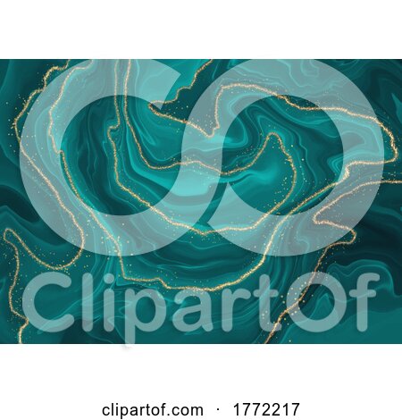Turquoise Liquid Marble Design Background with Gold Elements by KJ Pargeter